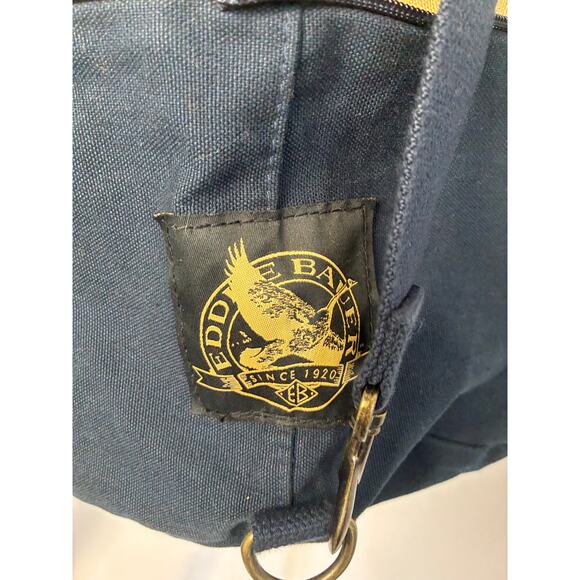 Vtg 90s Eddie Bauer Convertible Canvas Duffle Bag 27x18x10 Blue Tan Heavy Duty - Picture 4 of 7